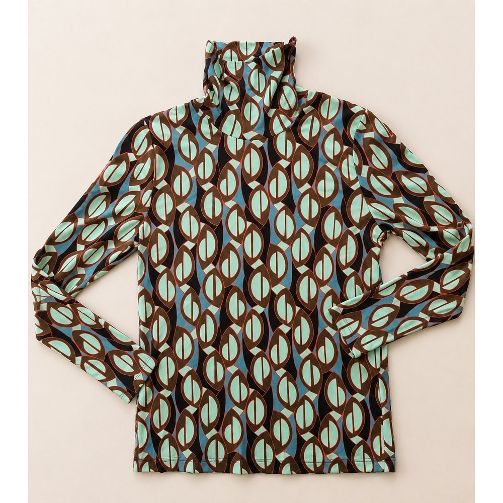 Marc Cain S Knit Turtleneck Top Geometric Print Long Sleeve Designer Stretch